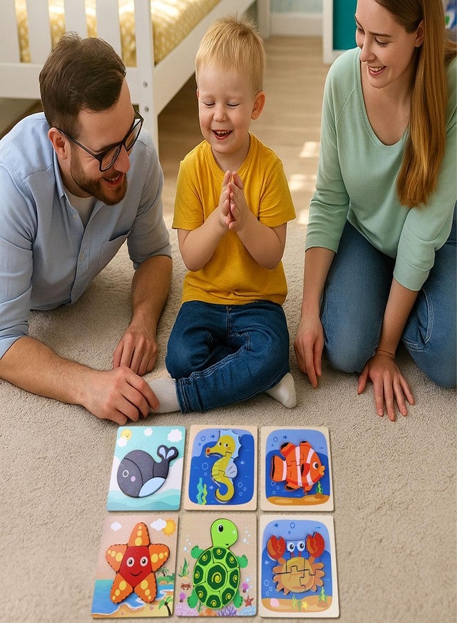 LovesTown Wooden Toddler Puzzles Montessori Sea Animal Jigsaw Puzzle, Educational Preschool Learning Toys for Boys and Girls, Pack of 6 - Image 3